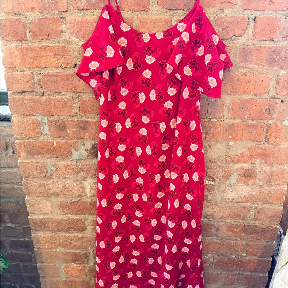 Karl Lagerfeld Paris x Vogue 125th Anniversary Red Rose Print Ruffle Dress